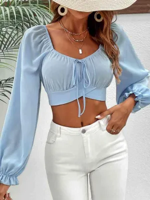 Flirty And Trendy Tie Back Balloon Sleeve Crop Top
