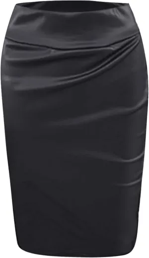 FZYLQY Women's High Waist Bodycon Office Work Wrap Midi Skirt Casual Stretchy Knee Length Pencil Skirts for Prom Party