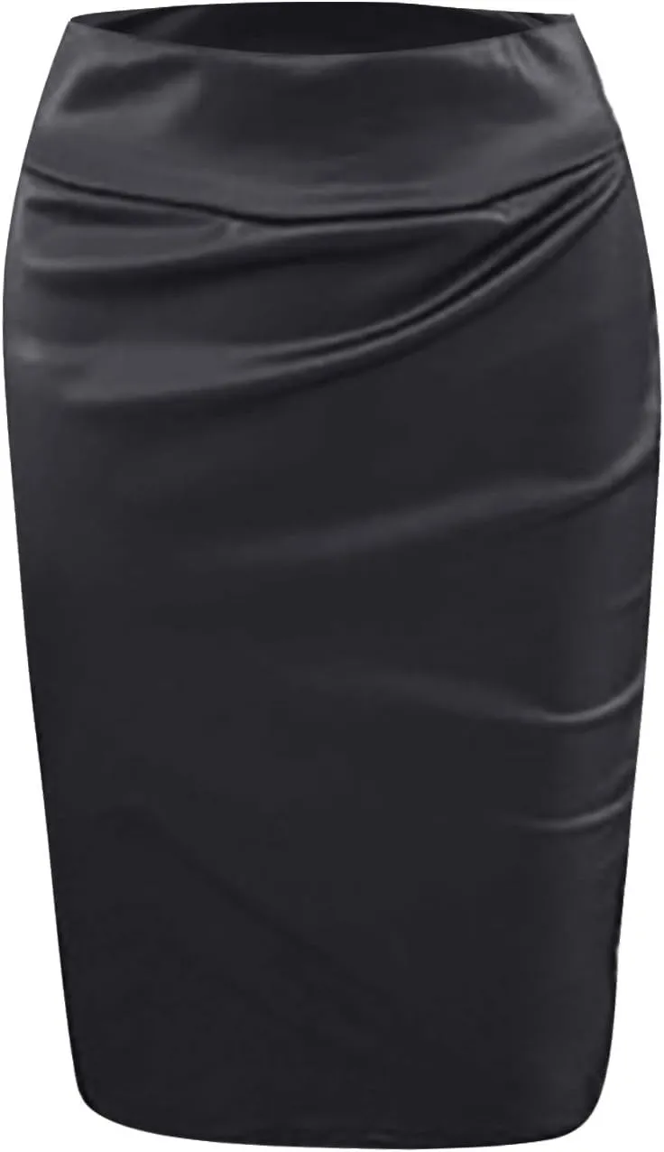 FZYLQY Women's High Waist Bodycon Office Work Wrap Midi Skirt Casual Stretchy Knee Length Pencil Skirts for Prom Party