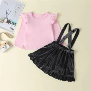 Girls Long Sleeve Solid Tops&Overall Skirt Wholesale Baby Girl Clothes