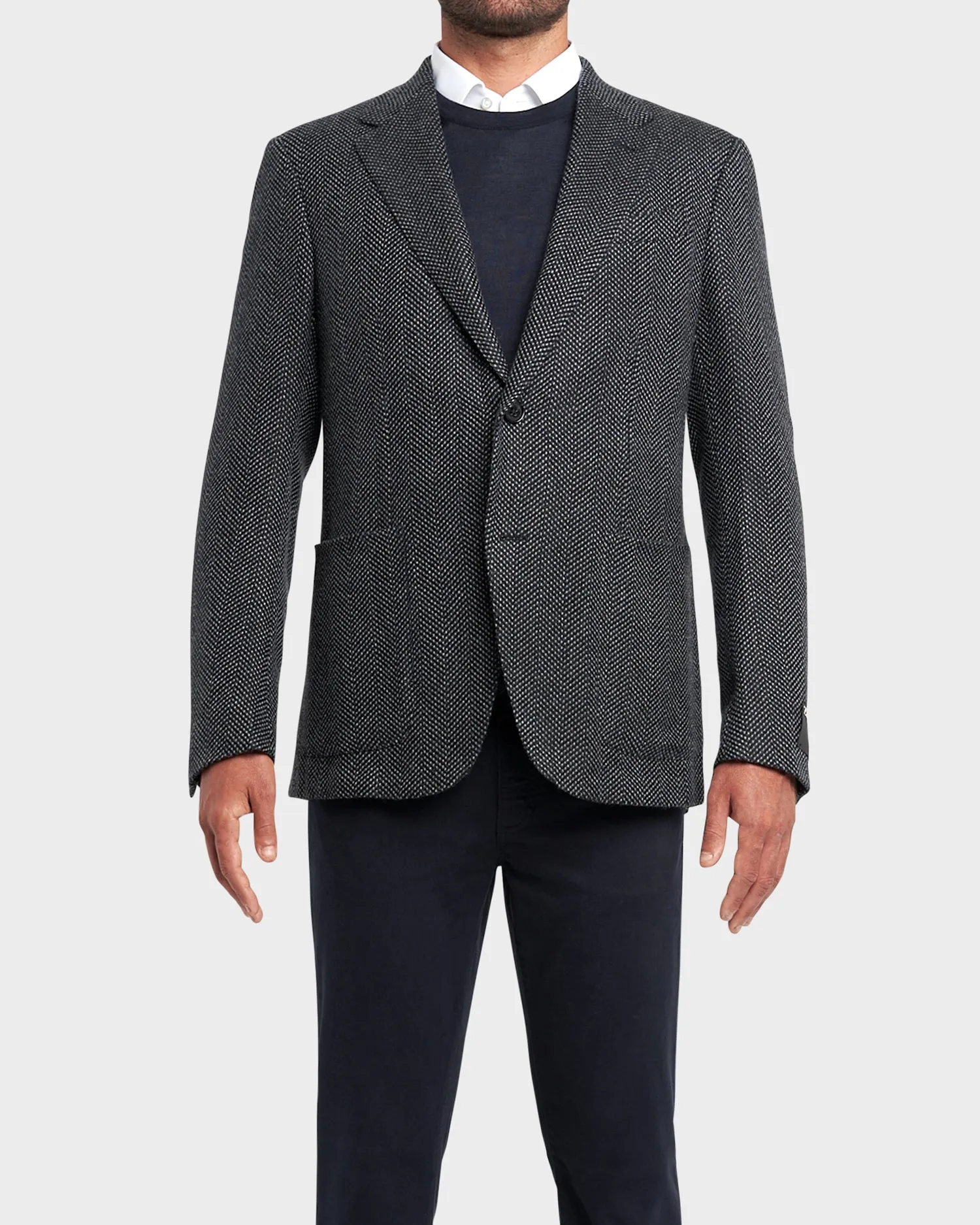 Grey And Navy Chevron Pattern Cashmere Sports Jacket