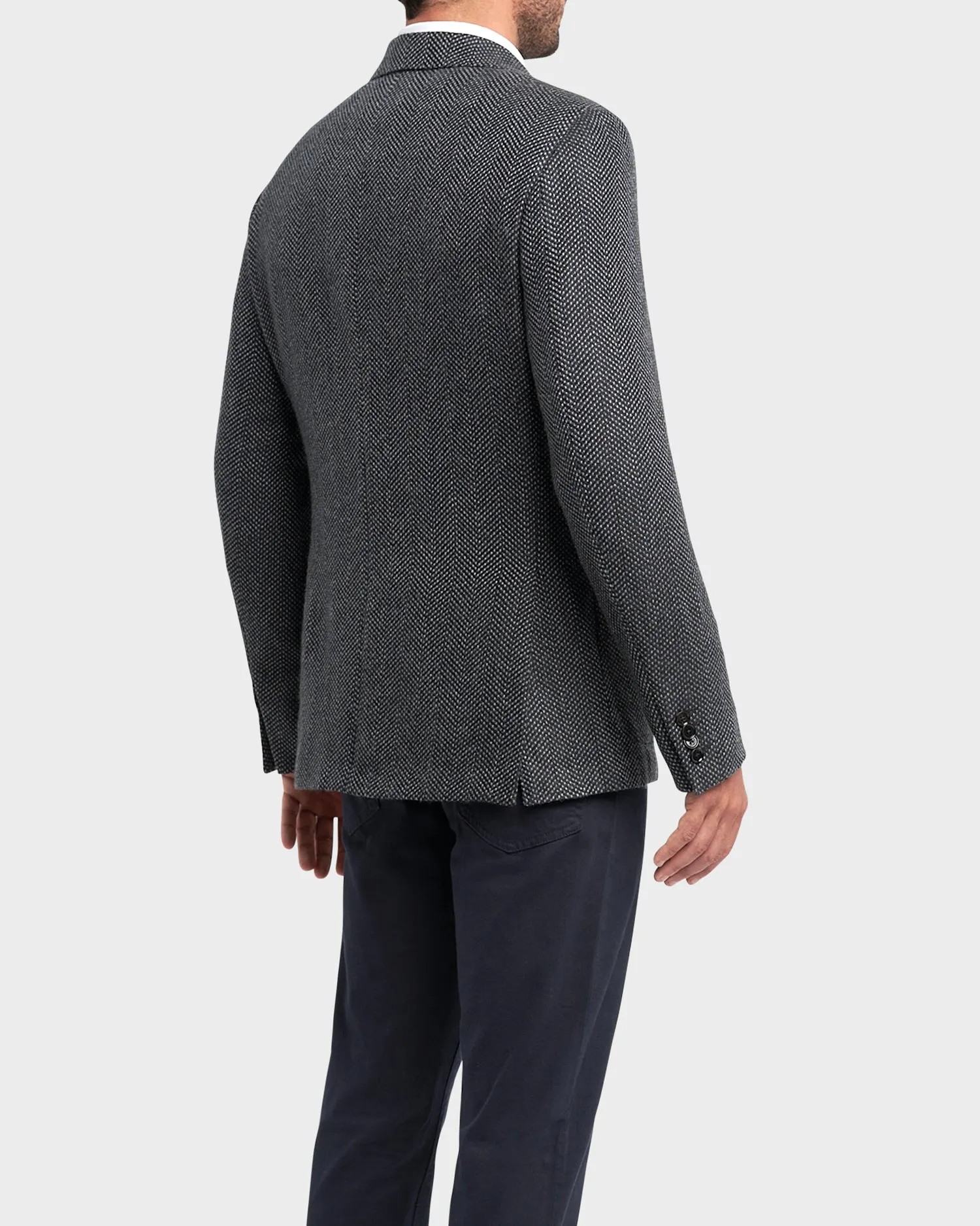 Grey And Navy Chevron Pattern Cashmere Sports Jacket