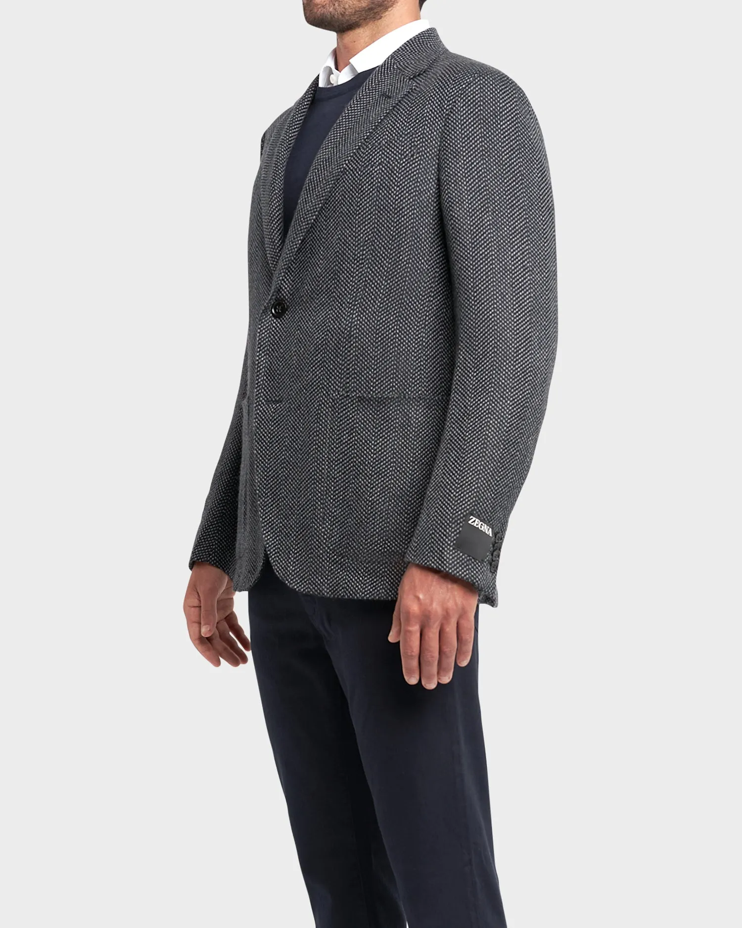 Grey And Navy Chevron Pattern Cashmere Sports Jacket