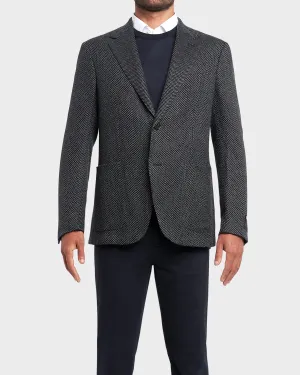 Grey And Navy Chevron Pattern Cashmere Sports Jacket
