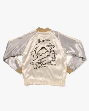 Japanese Repro Souvenir Jacket, Reversible, White with Japan Map - L