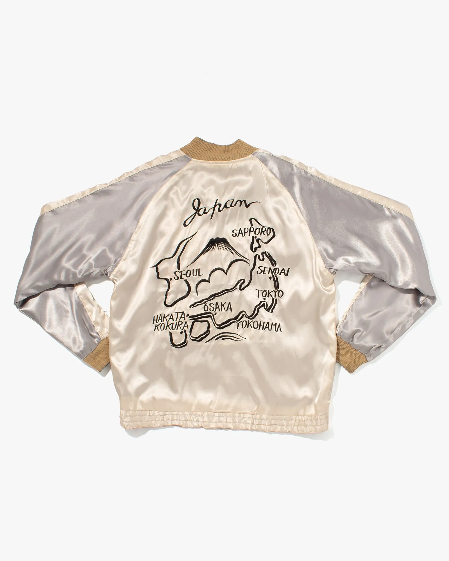 Japanese Repro Souvenir Jacket, Reversible, White with Japan Map - L