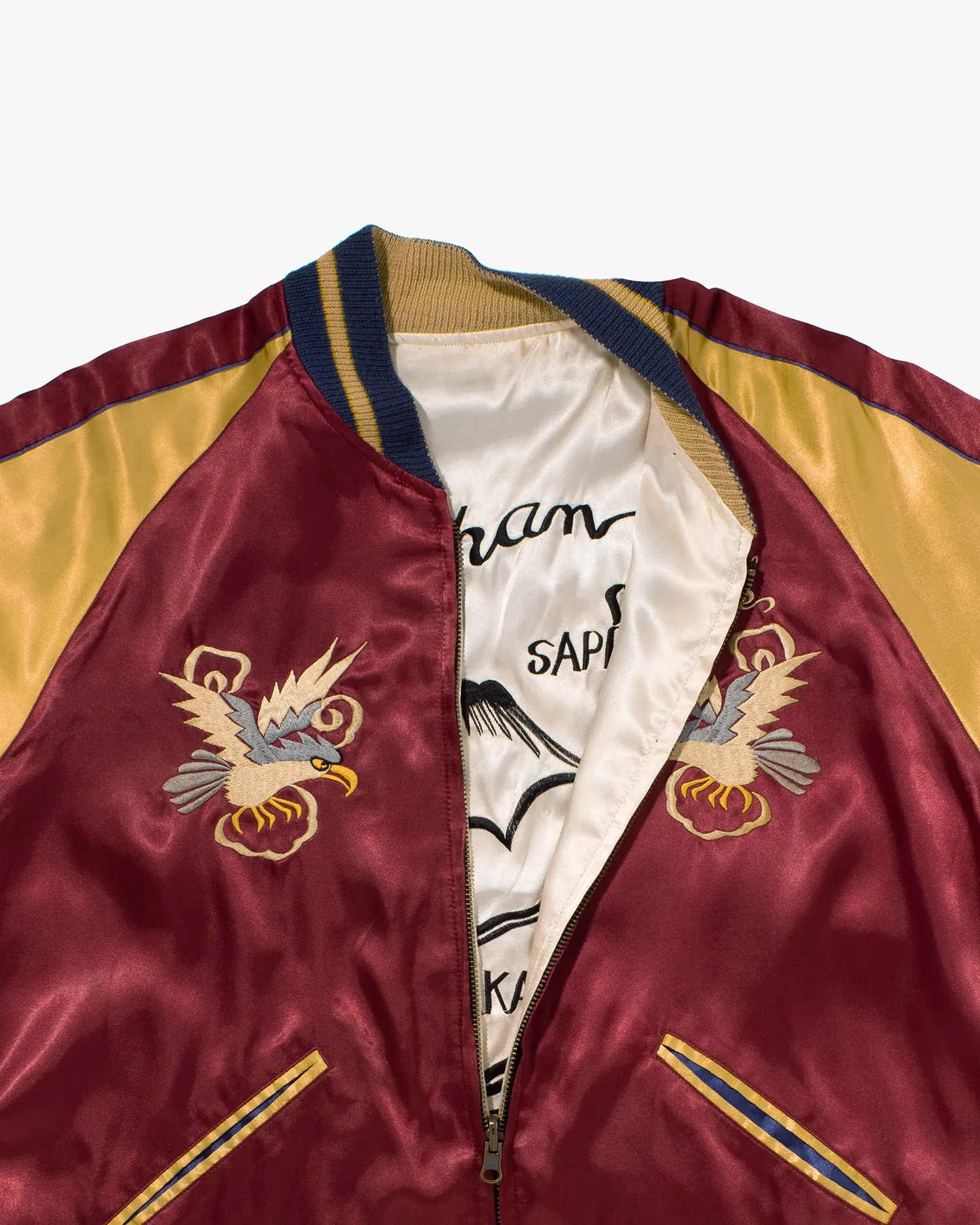 Japanese Repro Souvenir Jacket, Reversible, White with Japan Map - L