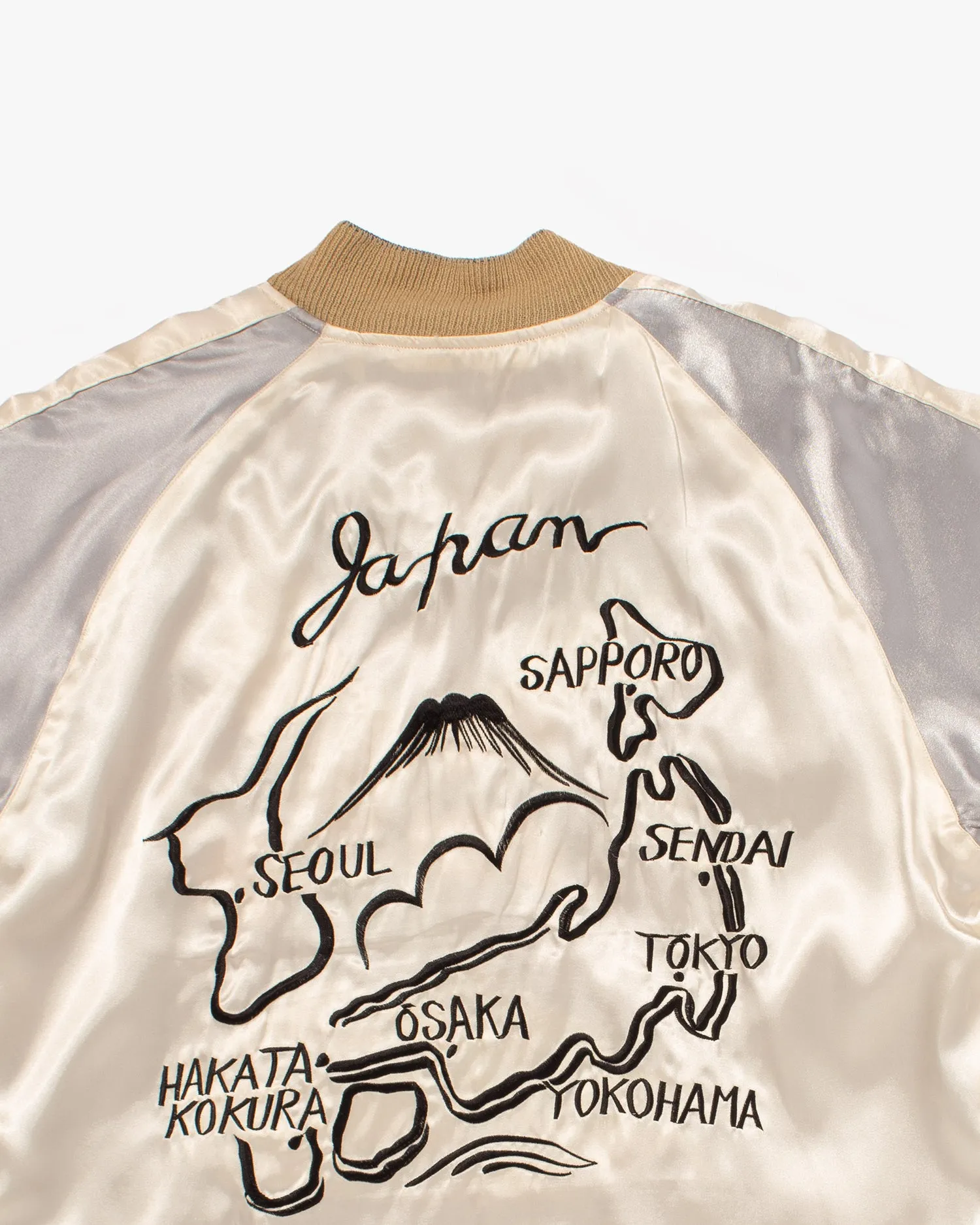 Japanese Repro Souvenir Jacket, Reversible, White with Japan Map - L