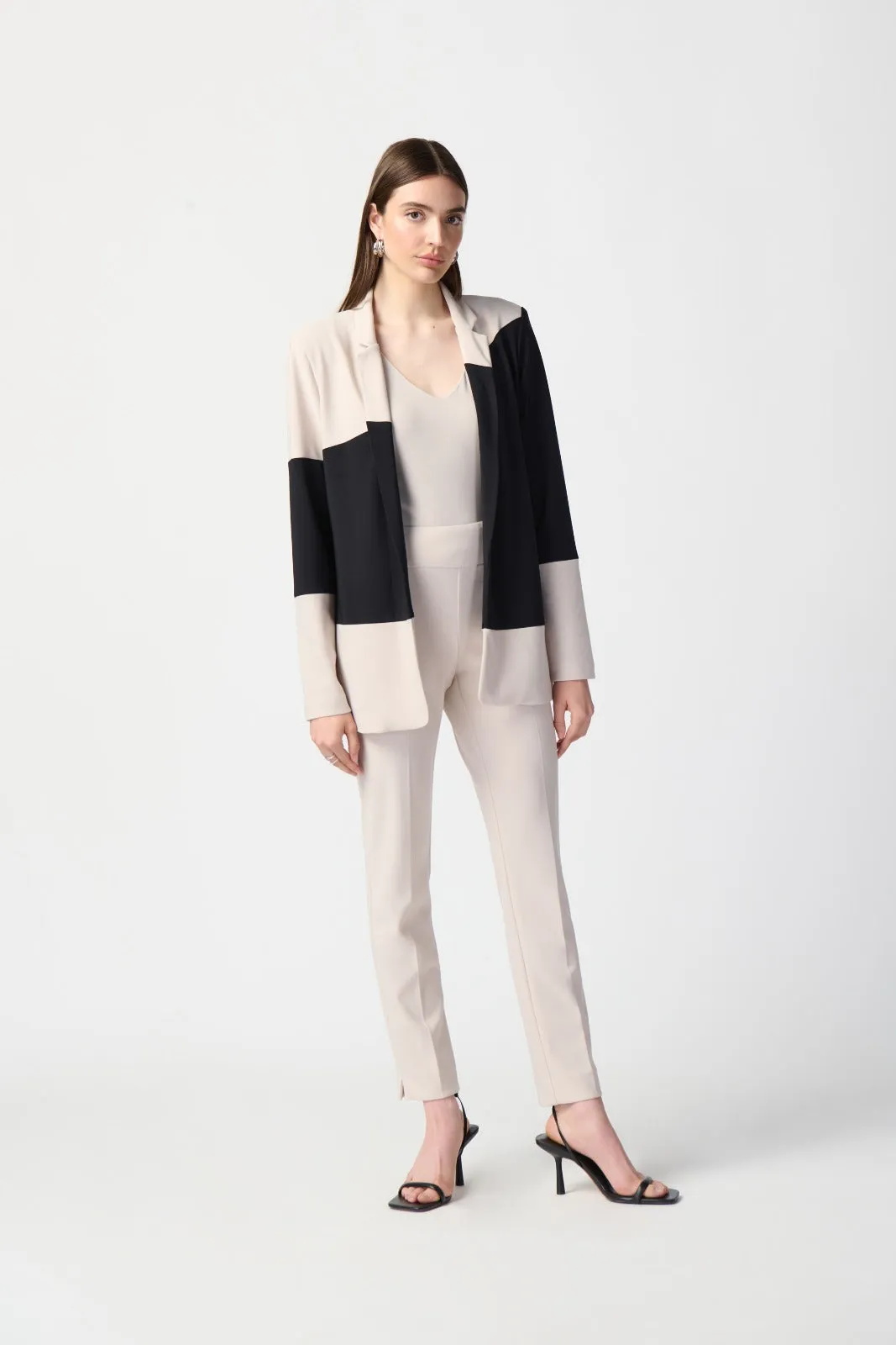 Joseph Ribkoff Moonstone/Black Color Block Straight Blazer Style 241298
