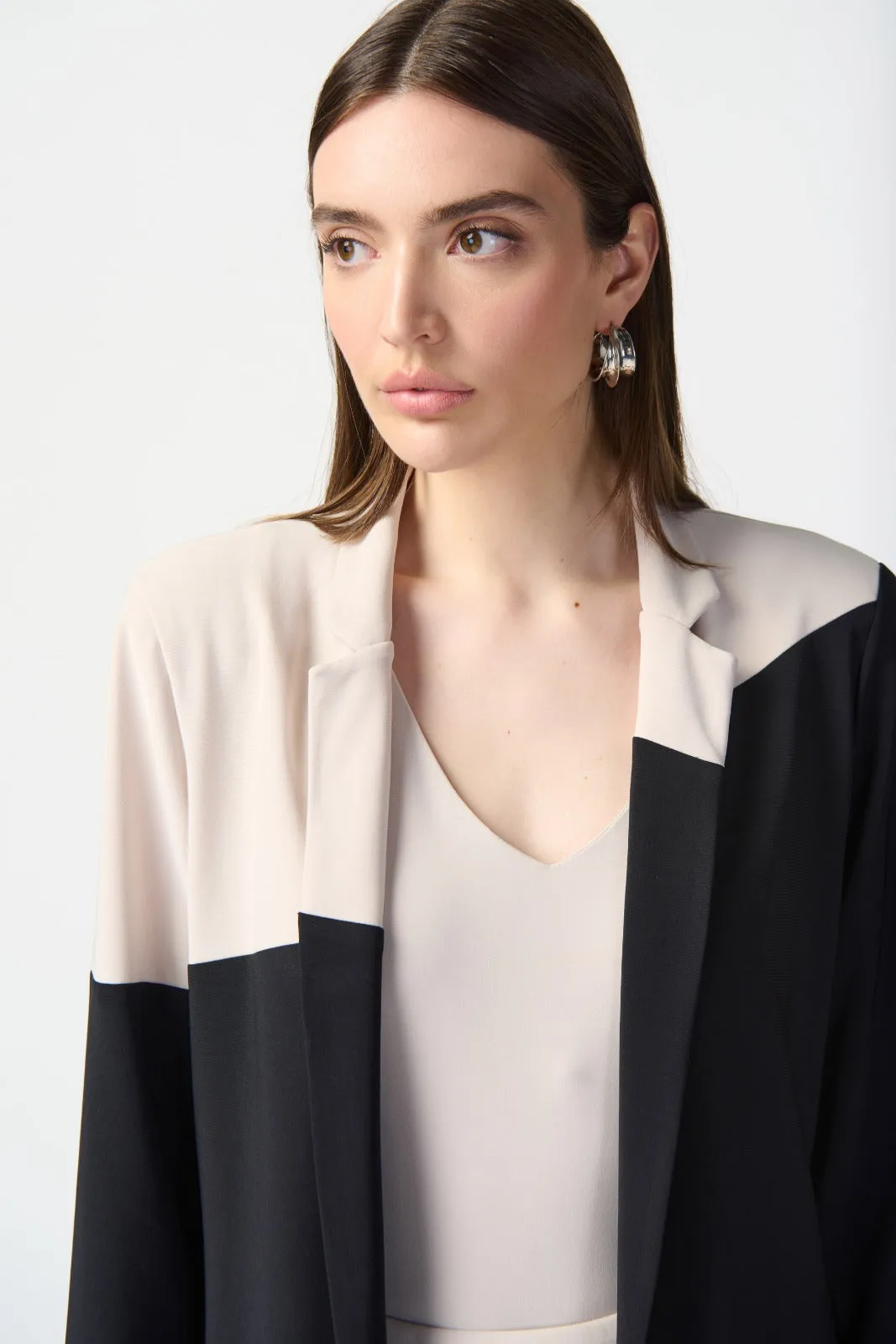 Joseph Ribkoff Moonstone/Black Color Block Straight Blazer Style 241298