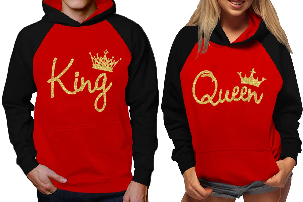 King and Queen Couples Raglan Hoodies in Black & Red – Stylish Pullover Design | Sold Separately for Men & Women