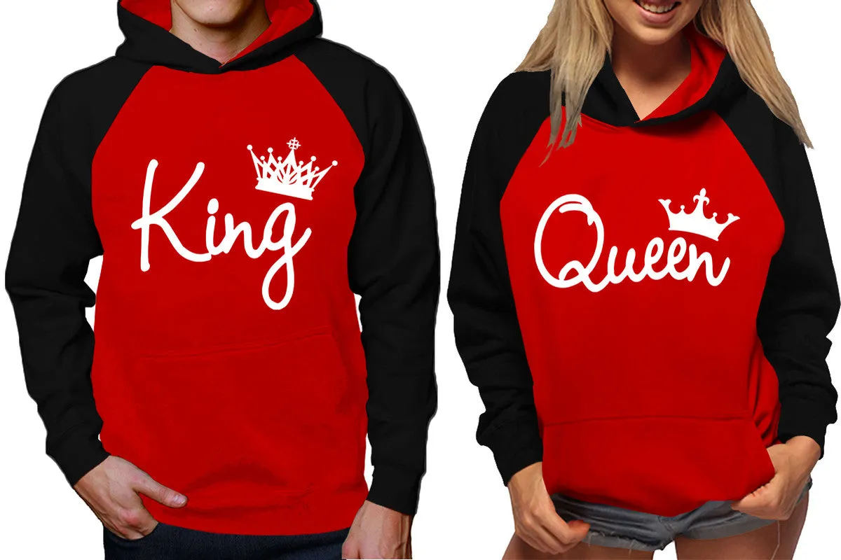 King and Queen Couples Raglan Hoodies in Black & Red – Stylish Pullover Design | Sold Separately for Men & Women