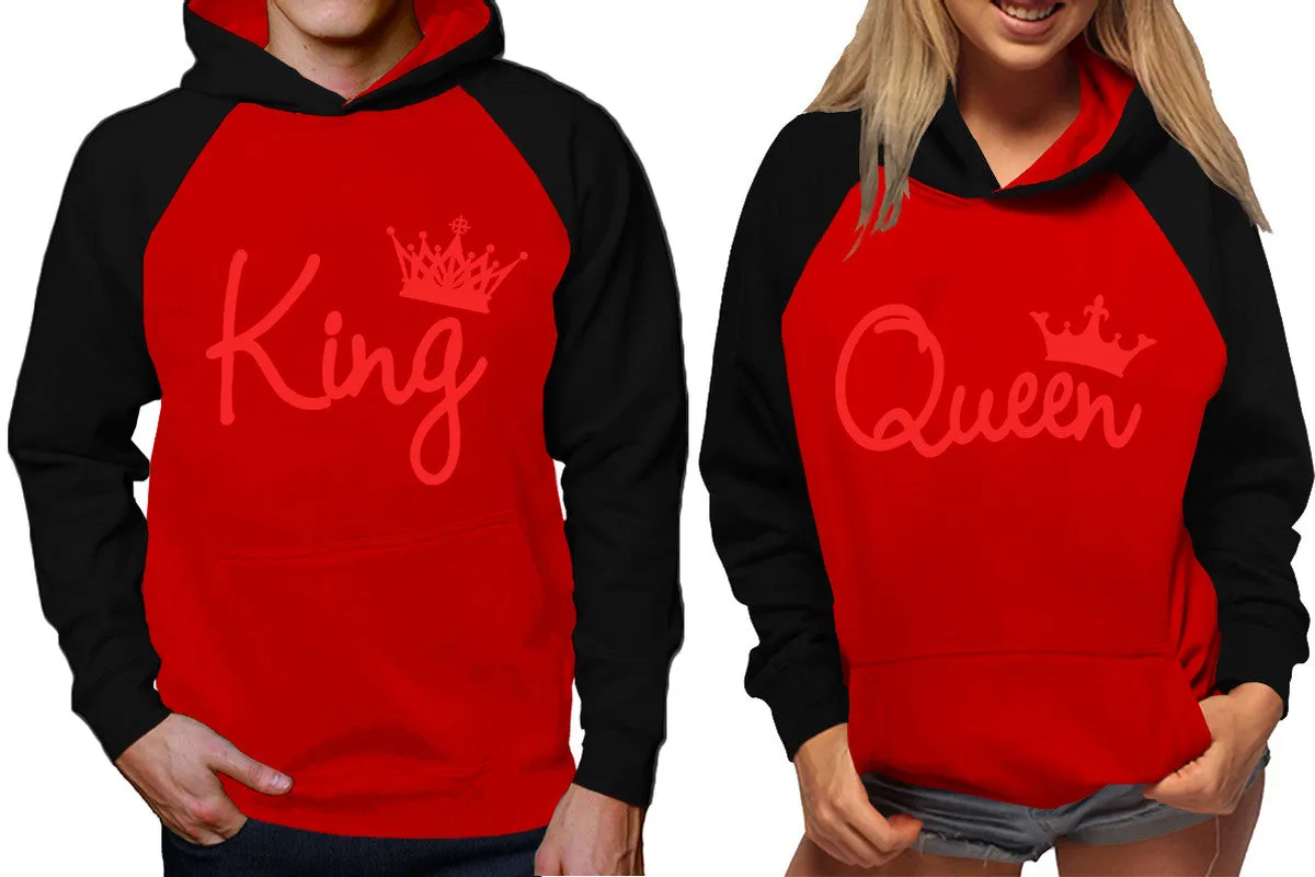 King and Queen Couples Raglan Hoodies in Black & Red – Stylish Pullover Design | Sold Separately for Men & Women