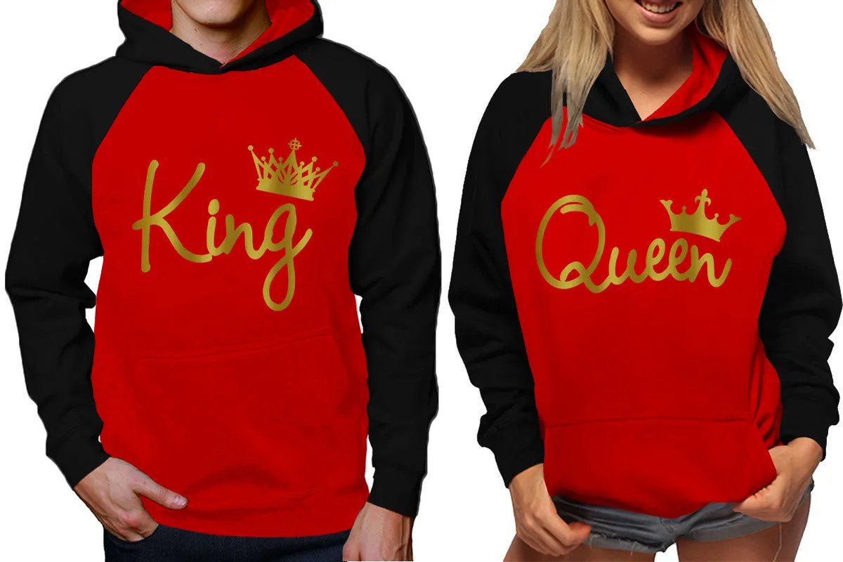 King and Queen Couples Raglan Hoodies in Black & Red – Stylish Pullover Design | Sold Separately for Men & Women