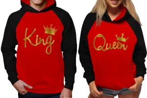 King and Queen Couples Raglan Hoodies in Black & Red – Stylish Pullover Design | Sold Separately for Men & Women