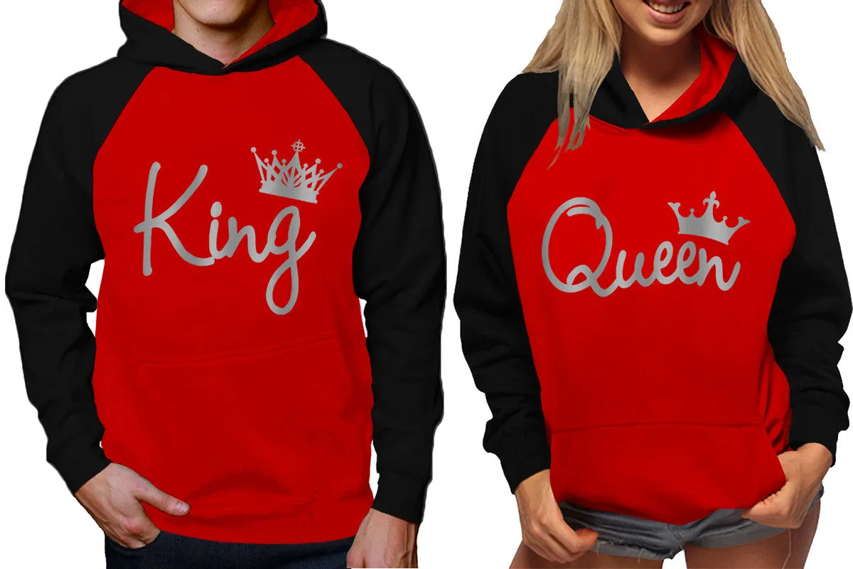 King and Queen Couples Raglan Hoodies in Black & Red – Stylish Pullover Design | Sold Separately for Men & Women