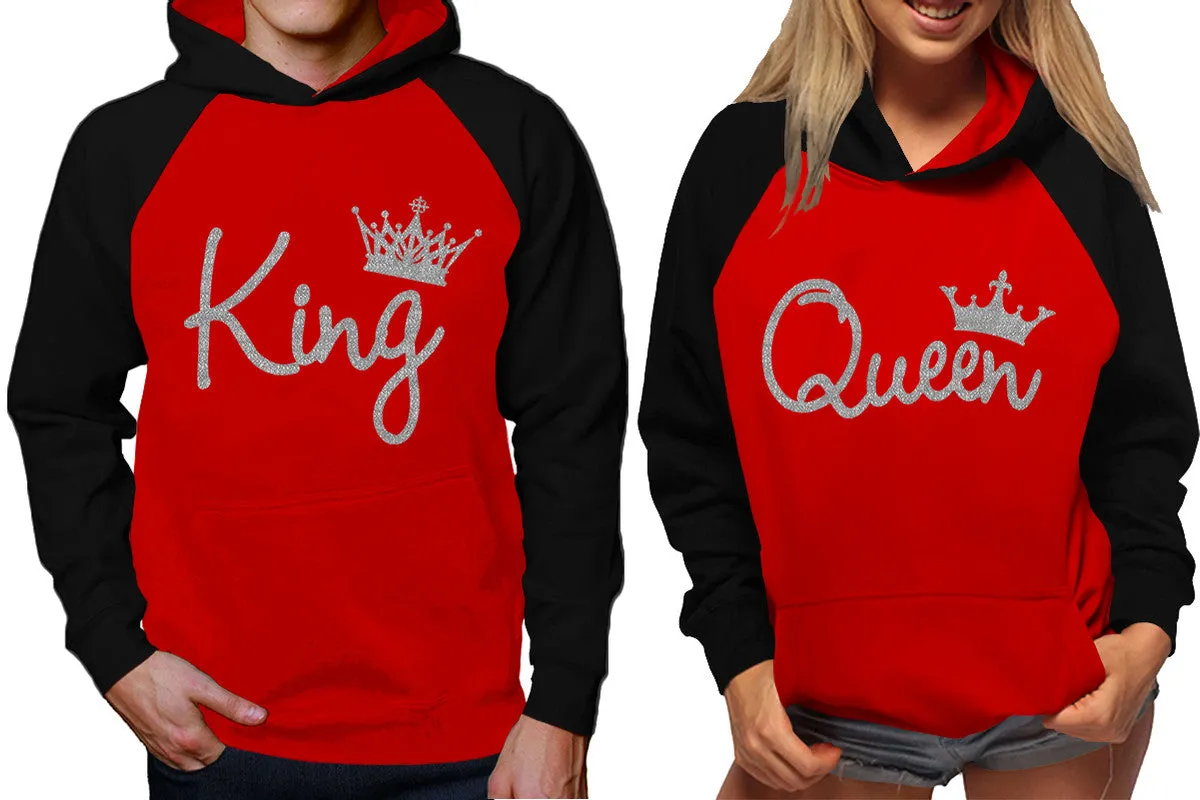 King and Queen Couples Raglan Hoodies in Black & Red – Stylish Pullover Design | Sold Separately for Men & Women