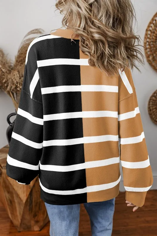 LeAnna Oversized Contrast Printed Drop Shoulder Top