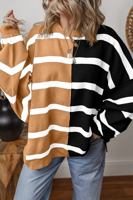 LeAnna Oversized Contrast Printed Drop Shoulder Top