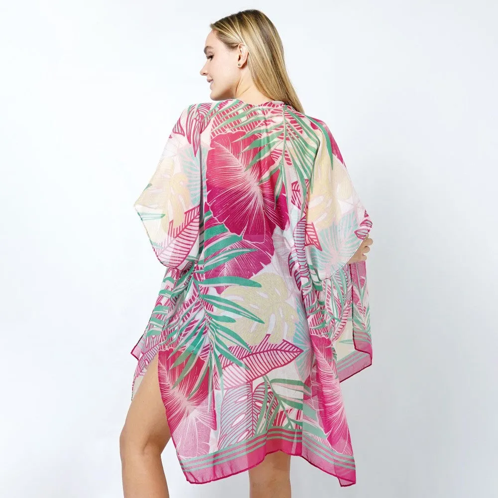 Lightweight Leaves Print Kimono