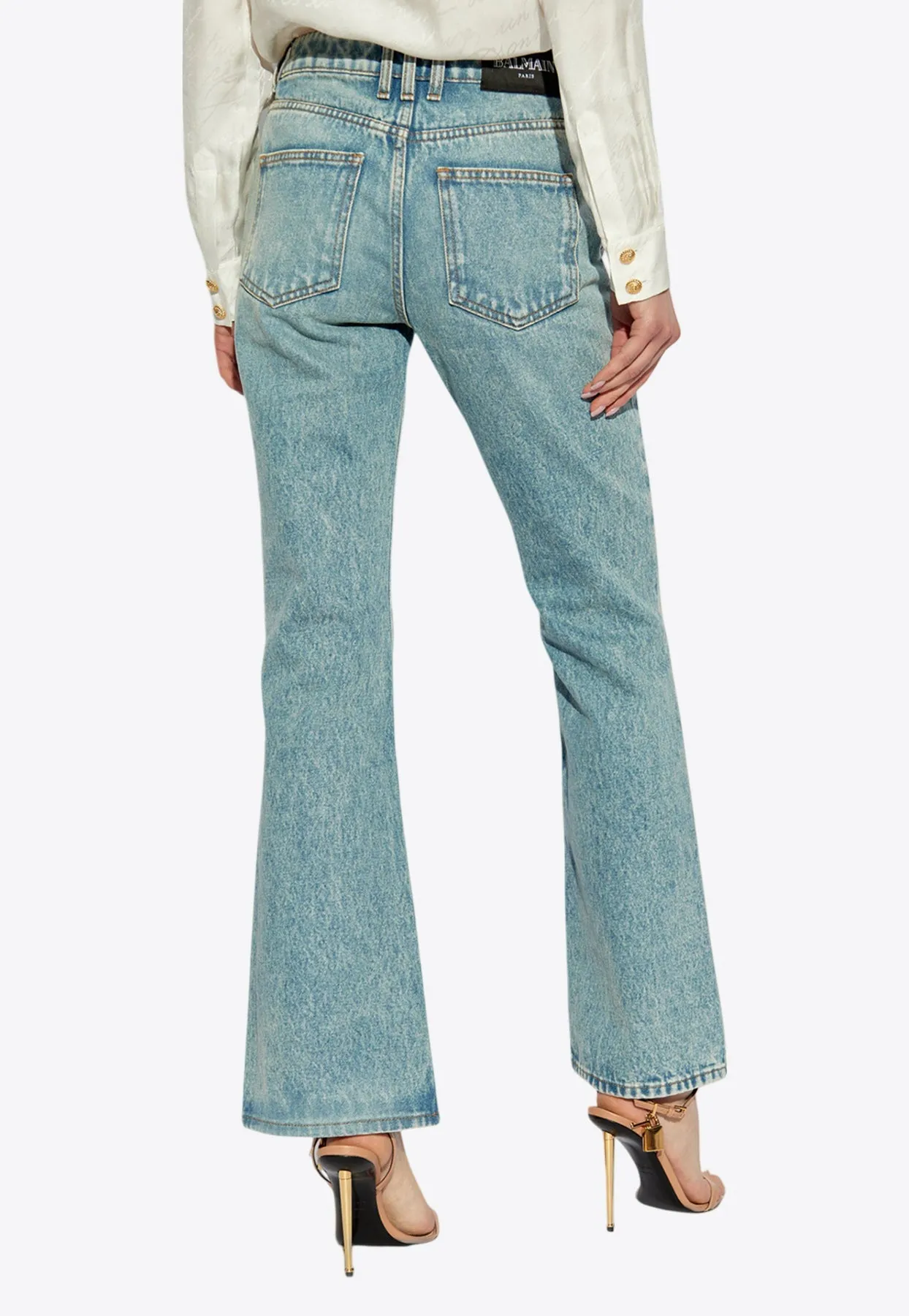 Logo Embroidered Flared Jeans