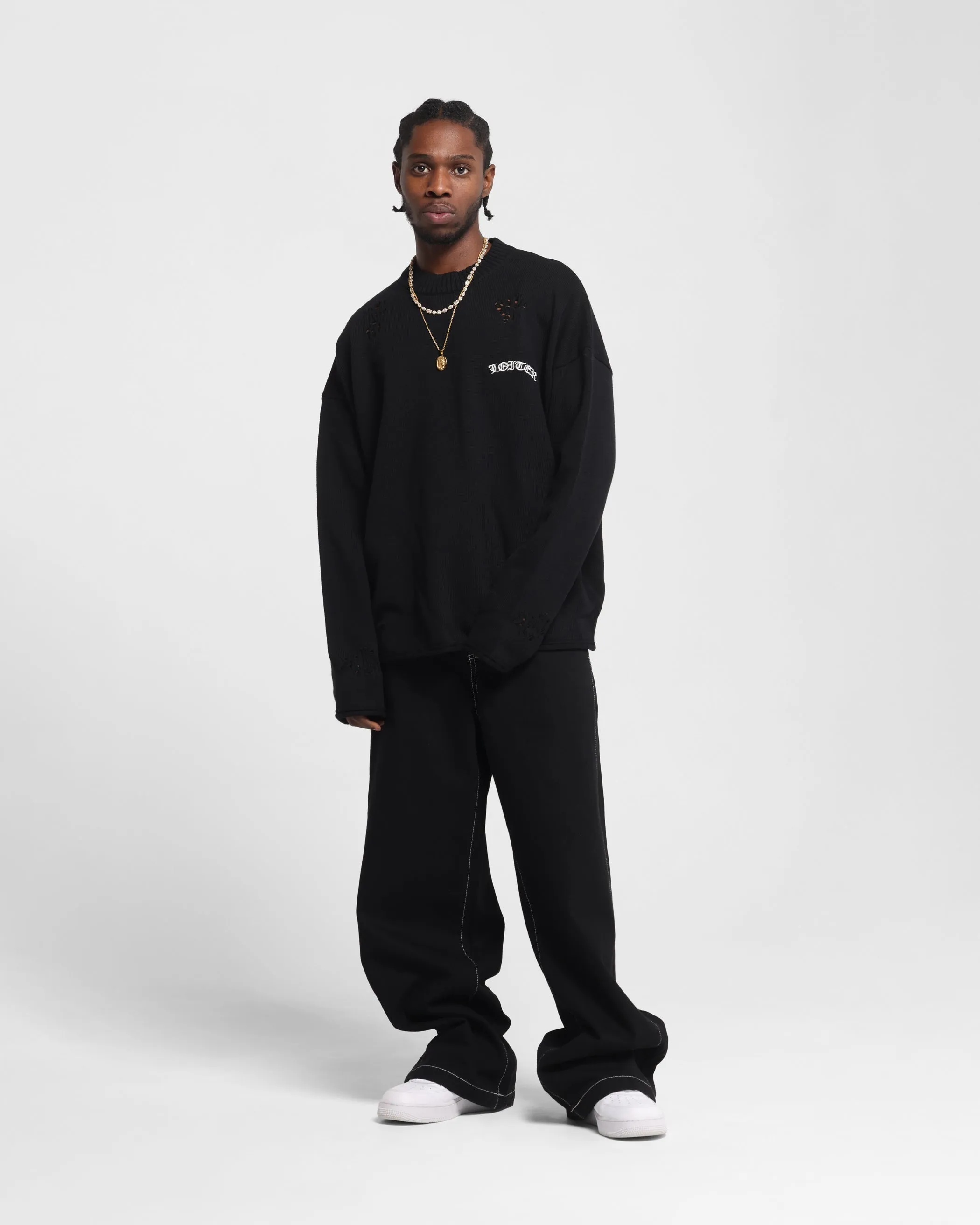 Loiter Chopper Long Sleeve Knitted Sweater Black