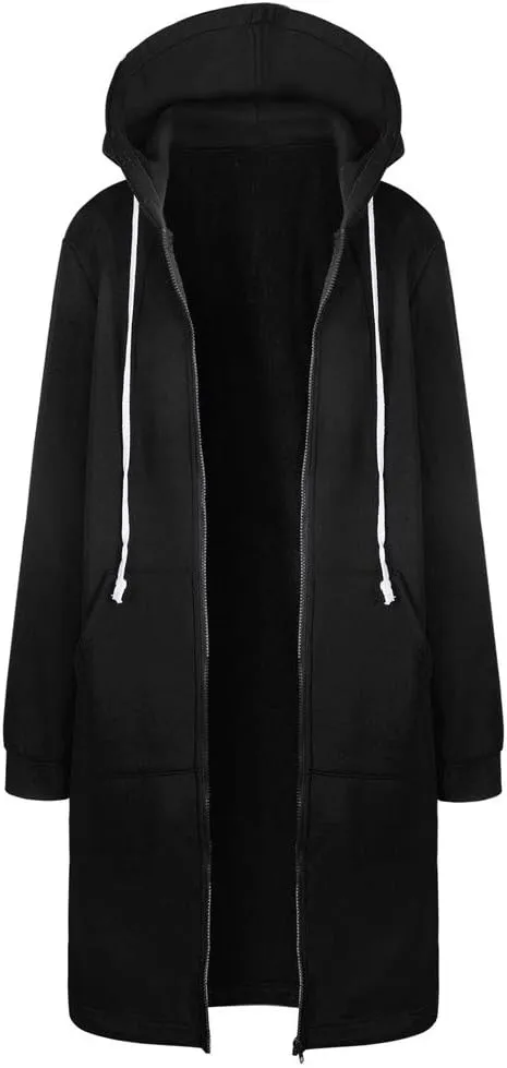 Long Coat Zipper Jacket Hoodies Sweatshirt Tops Women Outwear Warm Women's Coat Jackets Polyester