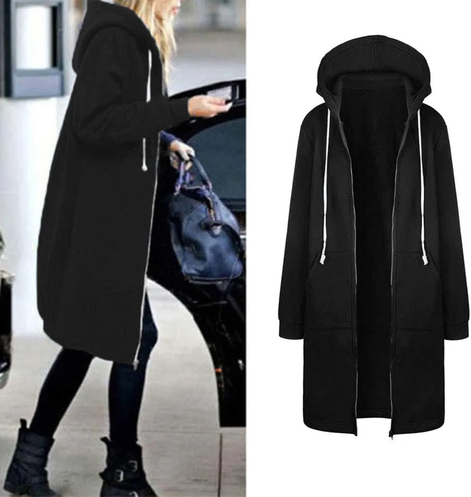 Long Coat Zipper Jacket Hoodies Sweatshirt Tops Women Outwear Warm Women's Coat Jackets Polyester