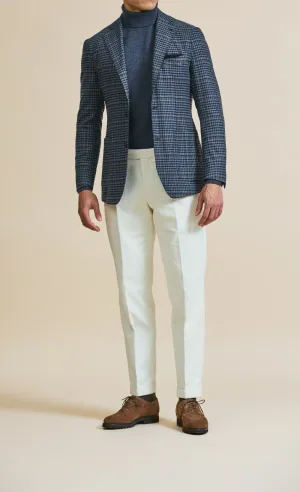 Loro Piana Wish Two Blue S170 Merino Wool & Cashmere Houndstooth with Brown Overcheck