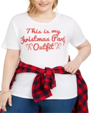 Love Tribe Women's Trendy Plus Party Outfit Graphic Print T-Shirt White Size 1X | White