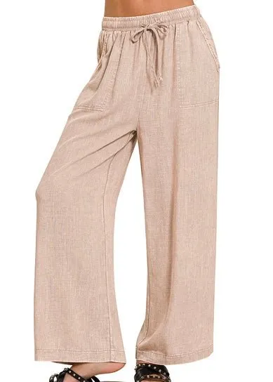 Lucinda Acid Wash Pants - Ash Mocha