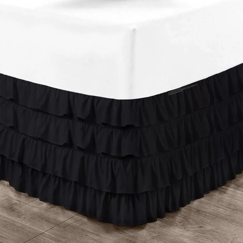 Luxury Black Waterfall Ruffled Bed Skirt