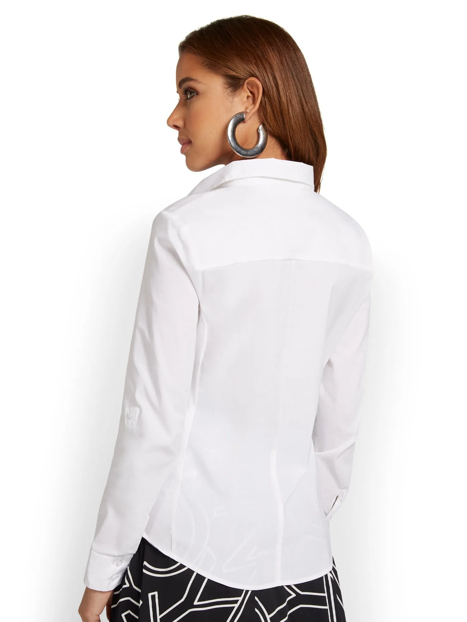 Madison Roll-Sleeve Button-Front Knit Side-Panel Shirt