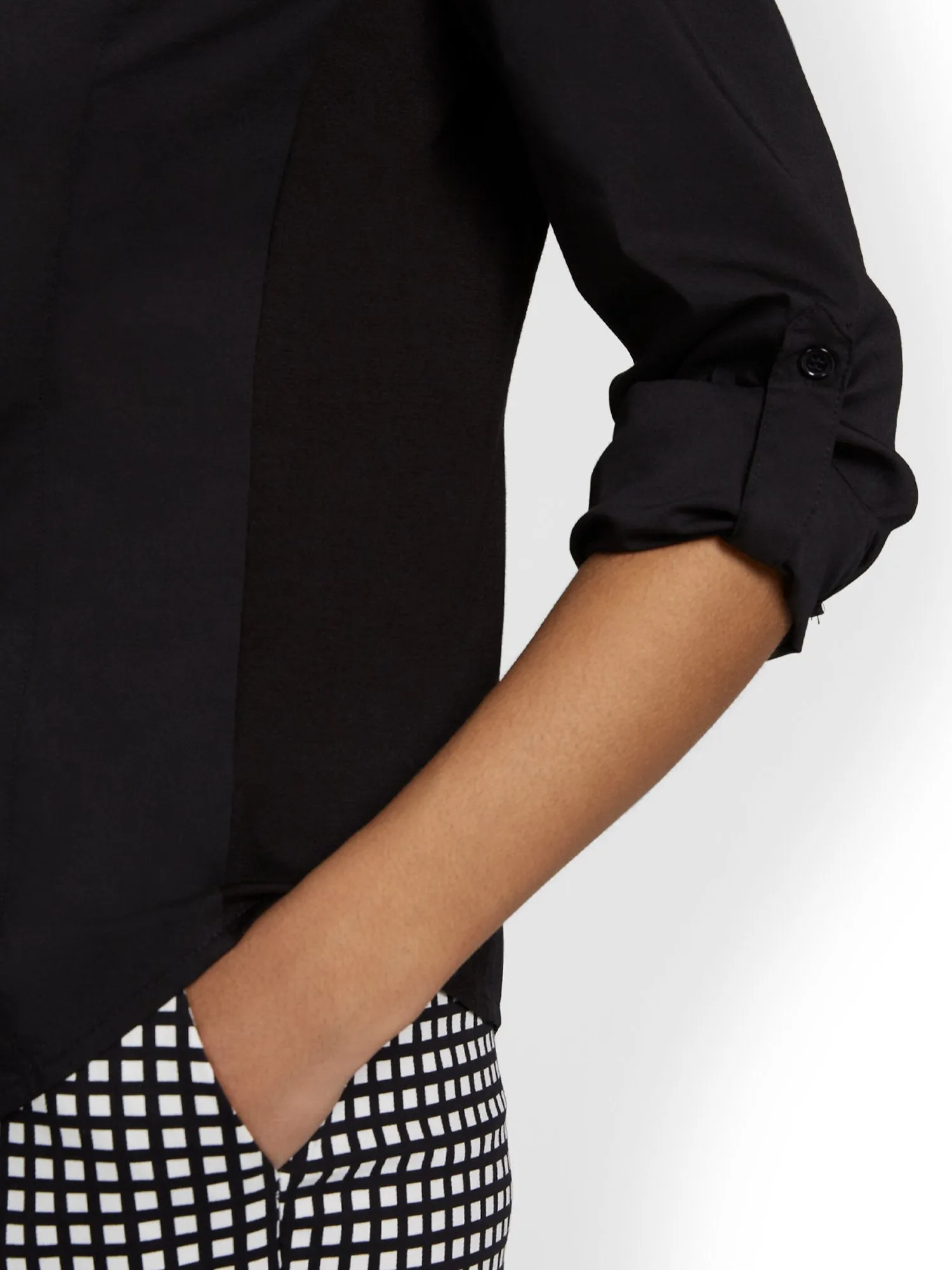 Madison Roll-Sleeve Button-Front Knit Side-Panel Shirt