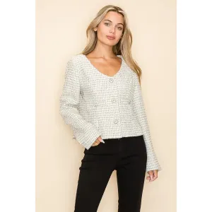 NB Lynn  Front Rhinestone Button Tweed Jacket