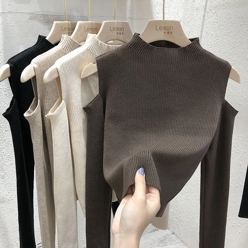 off shoulder long-sleeve top base shirt Sweater