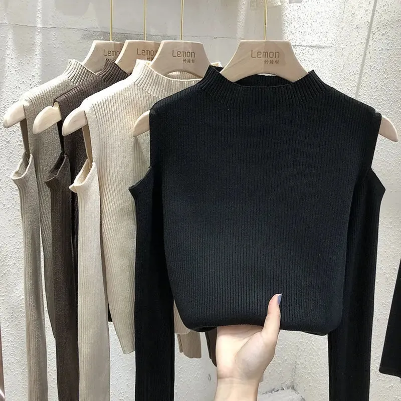 off shoulder long-sleeve top base shirt Sweater