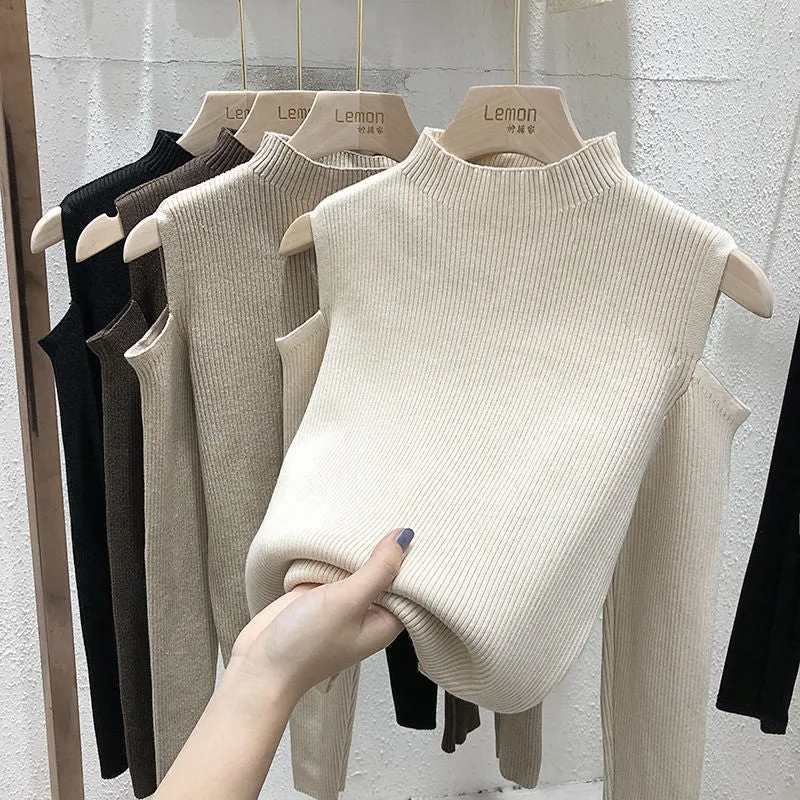 off shoulder long-sleeve top base shirt Sweater