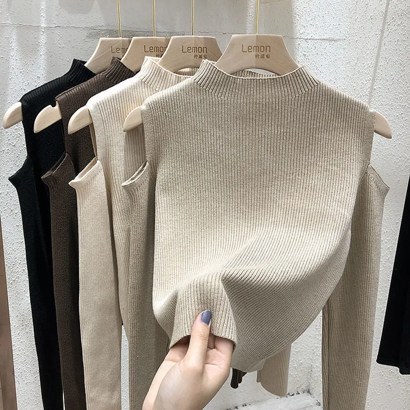 off shoulder long-sleeve top base shirt Sweater