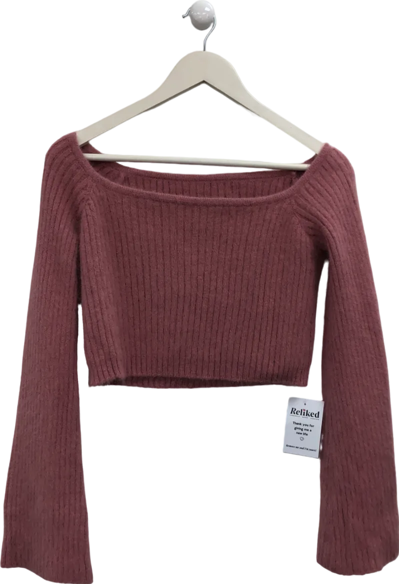 Off The Shoulder Pink Knitted Jumper One Size