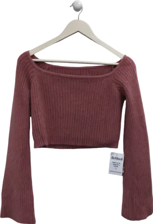 Off The Shoulder Pink Knitted Jumper One Size