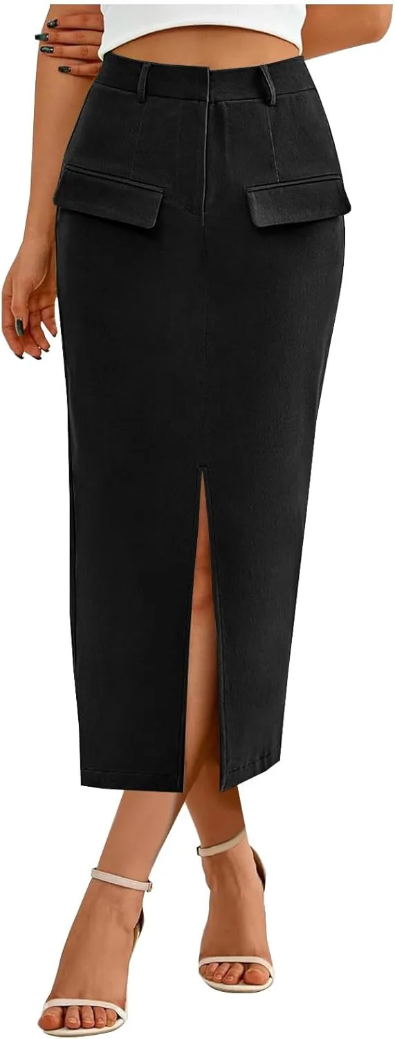 Office Work Split Pencil Skirt for Women Cotton High Waist Slim Bodycon Hip Hugging Skirt Maxi Long Pencil Skirts