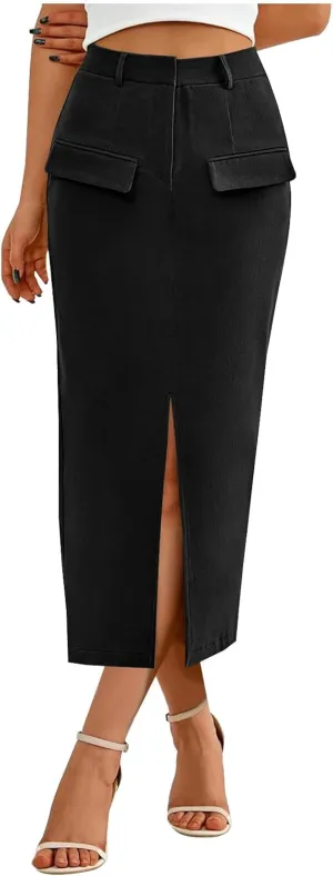 Office Work Split Pencil Skirt for Women Cotton High Waist Slim Bodycon Hip Hugging Skirt Maxi Long Pencil Skirts