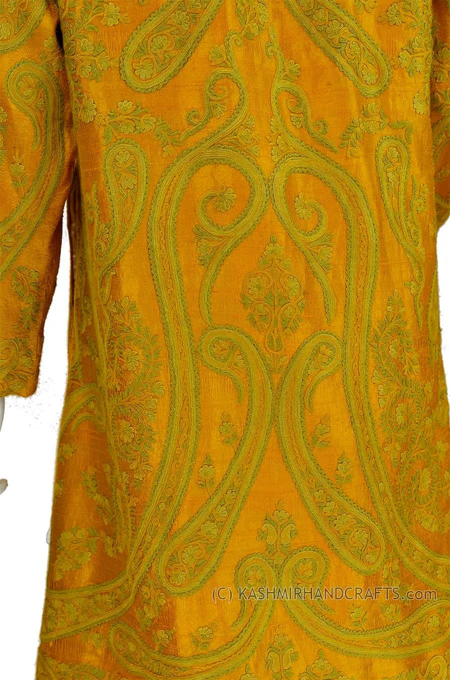 Orange Gold Silk Jacket Dinner Paisley Evening Dress Coat Hand Embroidered Kashmir