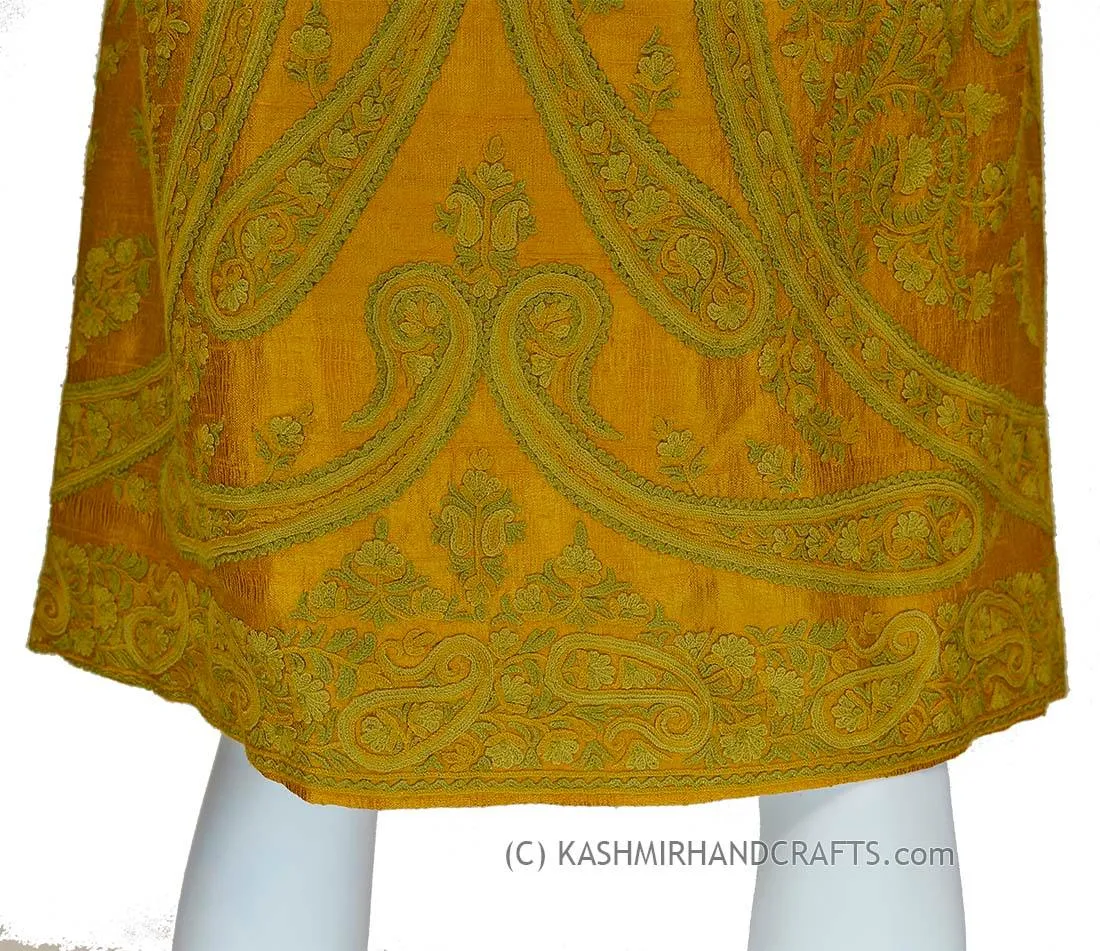 Orange Gold Silk Jacket Dinner Paisley Evening Dress Coat Hand Embroidered Kashmir
