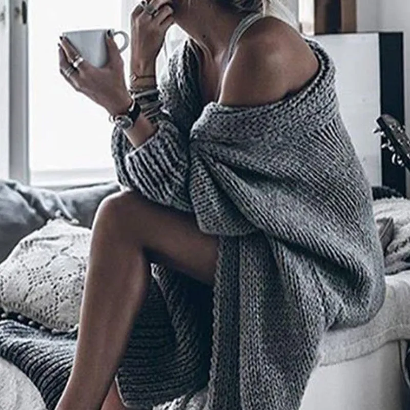 Pure Color Long Sleeves V-neck Long Open Cardigan