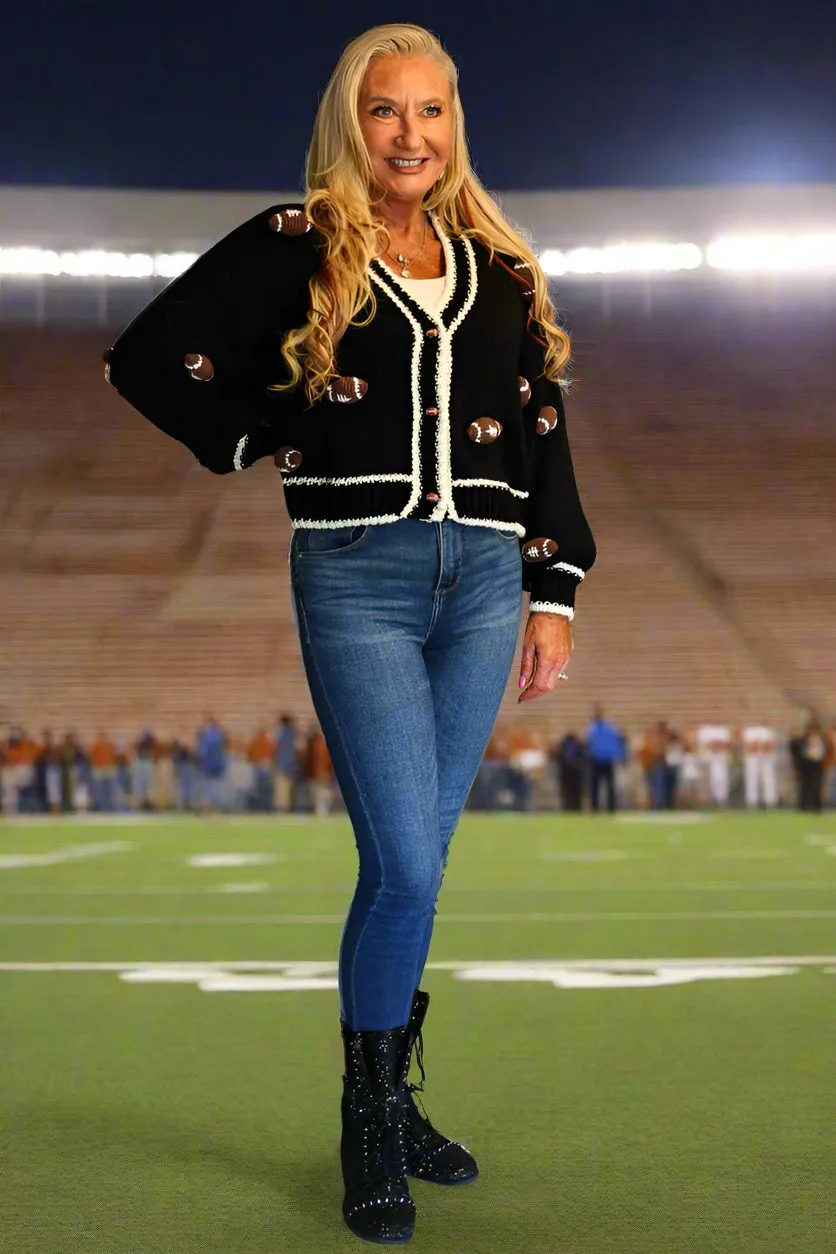 Queen Of Sparkles Black Knitted Football Cardigan