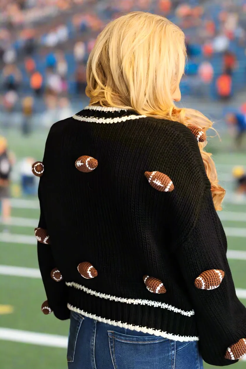 Queen Of Sparkles Black Knitted Football Cardigan