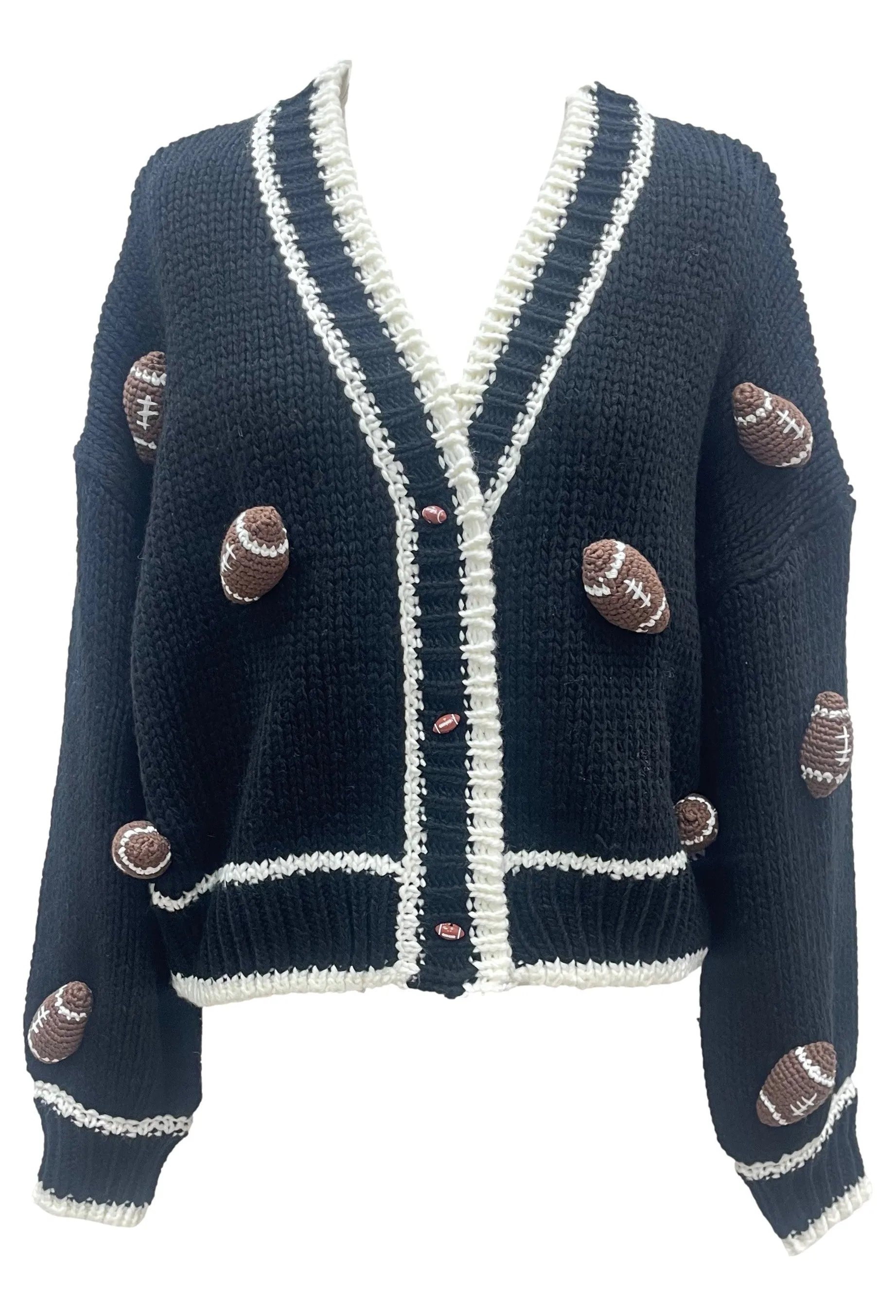 Queen Of Sparkles Black Knitted Football Cardigan