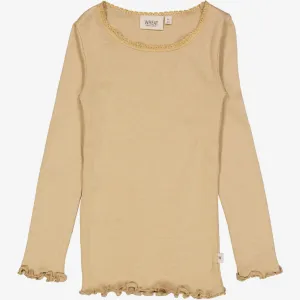 Rib T-Shirt Lace LS - latte